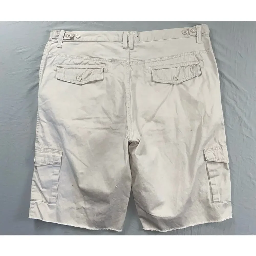 OP Ocean Pacific Vintage Cutoff Cotton Cargo Shorts. Ivory, Men's 40. GUC!!